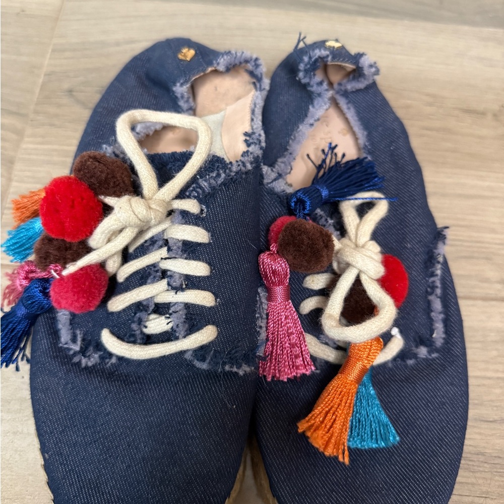 Frayed Denim Kate Spade Espadrilles with Colorful Tassels